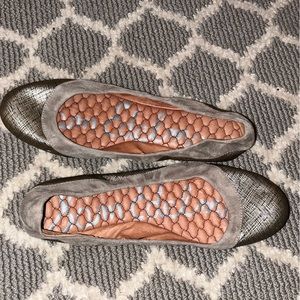 Size 8 SAM EDELMAN Gold and Grey Flats. NEVER WORN